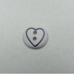 Bouton coeur blanc grave bleu marine 12mm