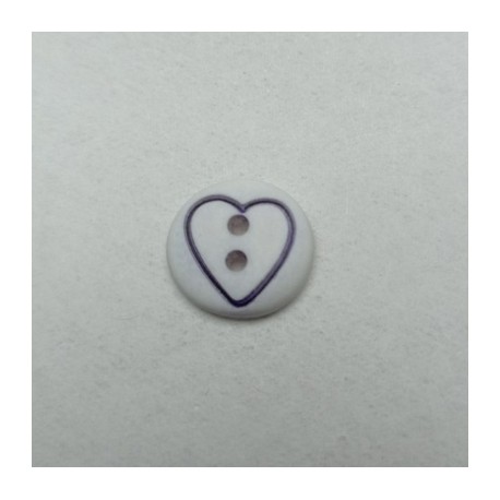 Bouton coeur blanc grave bleu marine 12mm