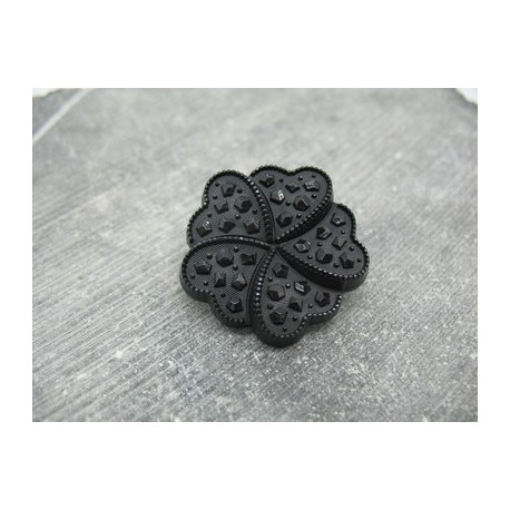 Bouton fleur résine 5 coeurs diamants noir 33mm