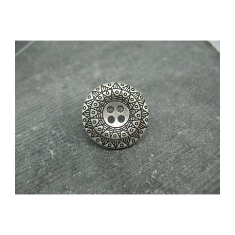 Bouton métal roue inca vieil argent 25mm